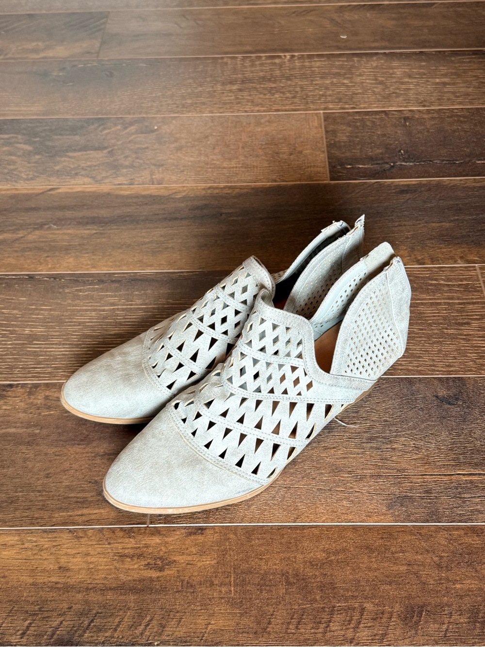Maurices Light Gray Cutout Ankle Boots